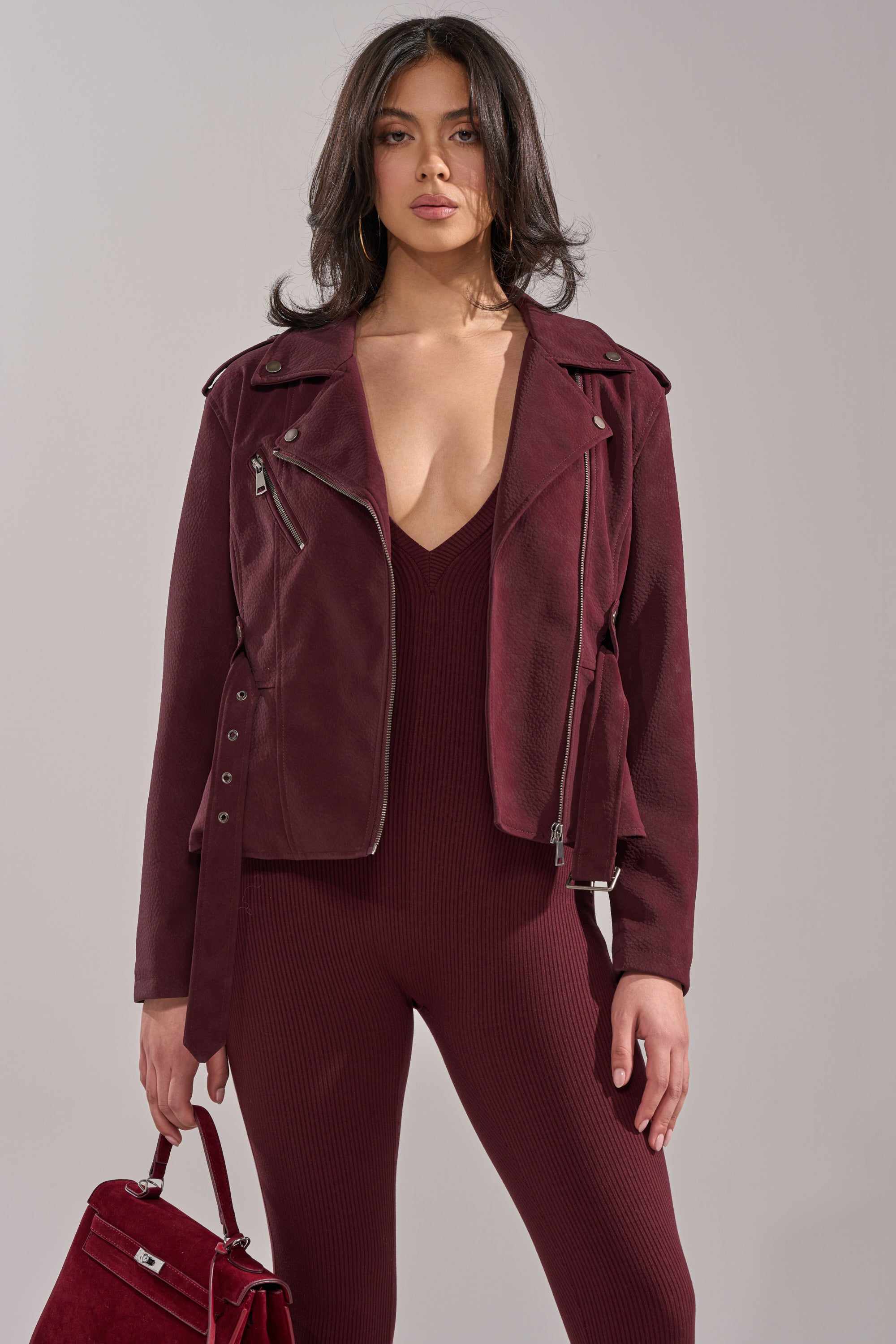 DANI SUEDE EFFECT PEPLUM MOTO