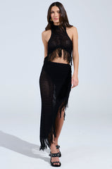CROCHET FRAYED EDGE MAXI SKIRT