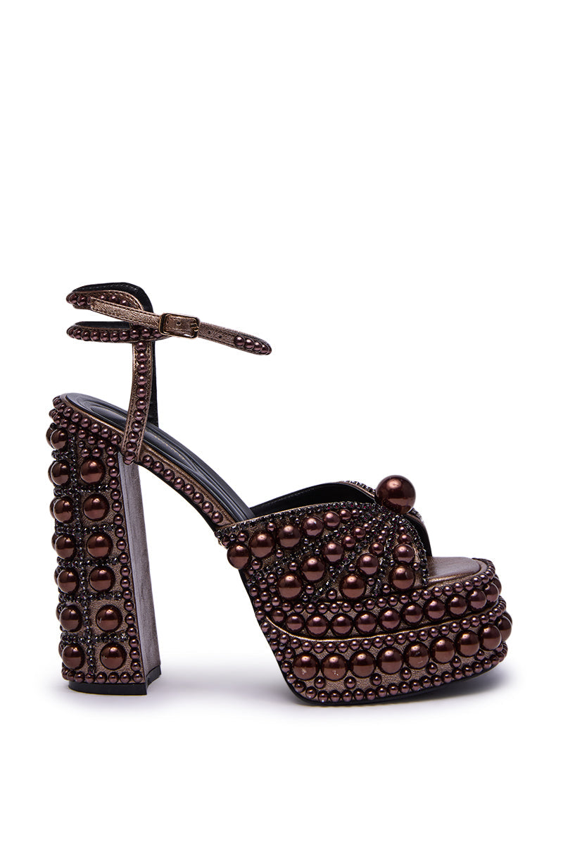 AZALEA WANG SOMETHING BRONZE EMBELLISHED PLATFORM SANDAL