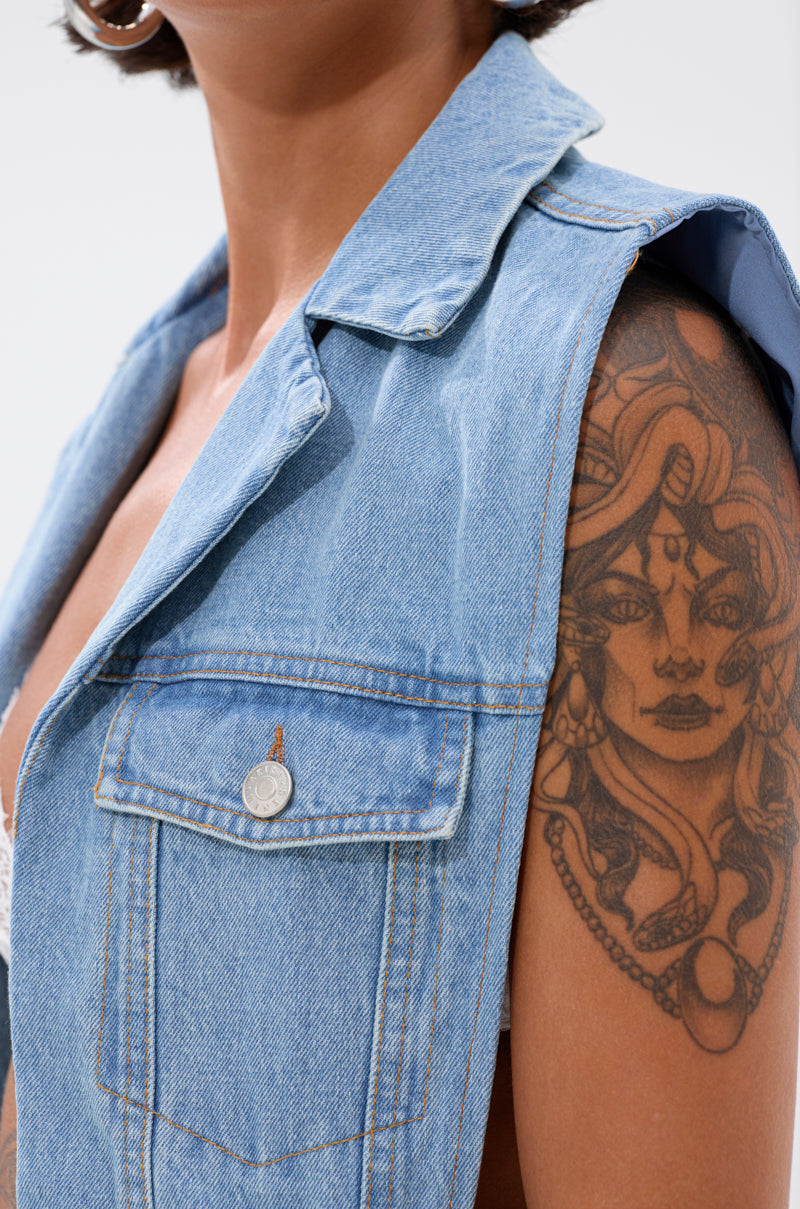 DOWN TO IT SPLIT DENIM VEST