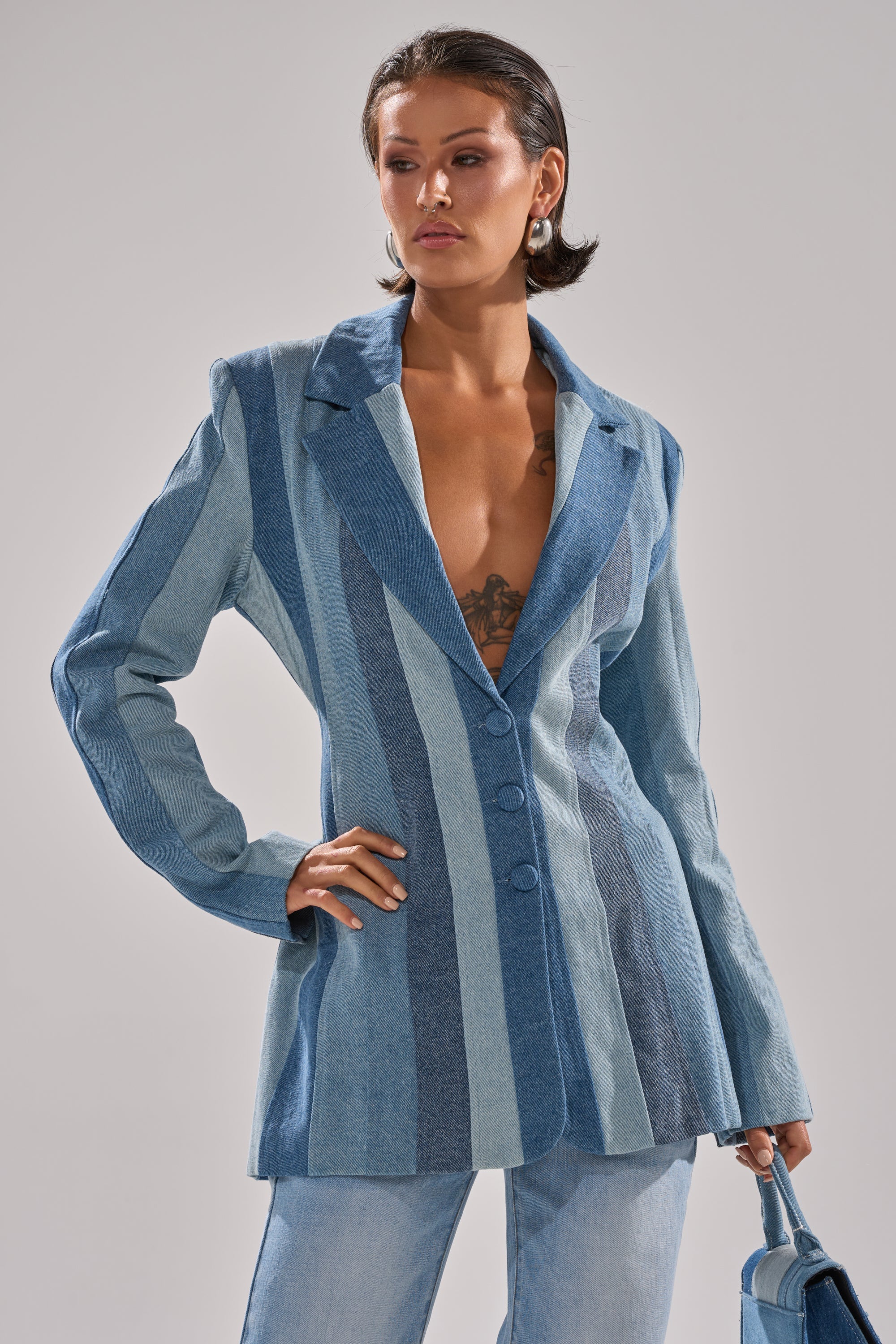 COME SLIDE PATCHWORK DENIM BLAZER