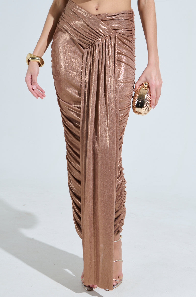 ALL OF THE GLAMOUR SLINKY MAXI SKIRT IN MAUVE