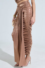 ALL OF THE GLAMOUR SLINKY MAXI SKIRT IN MAUVE