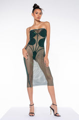 ALL DAY BABY RHINESTONE MESH TUBE DRESS DARK GREEN