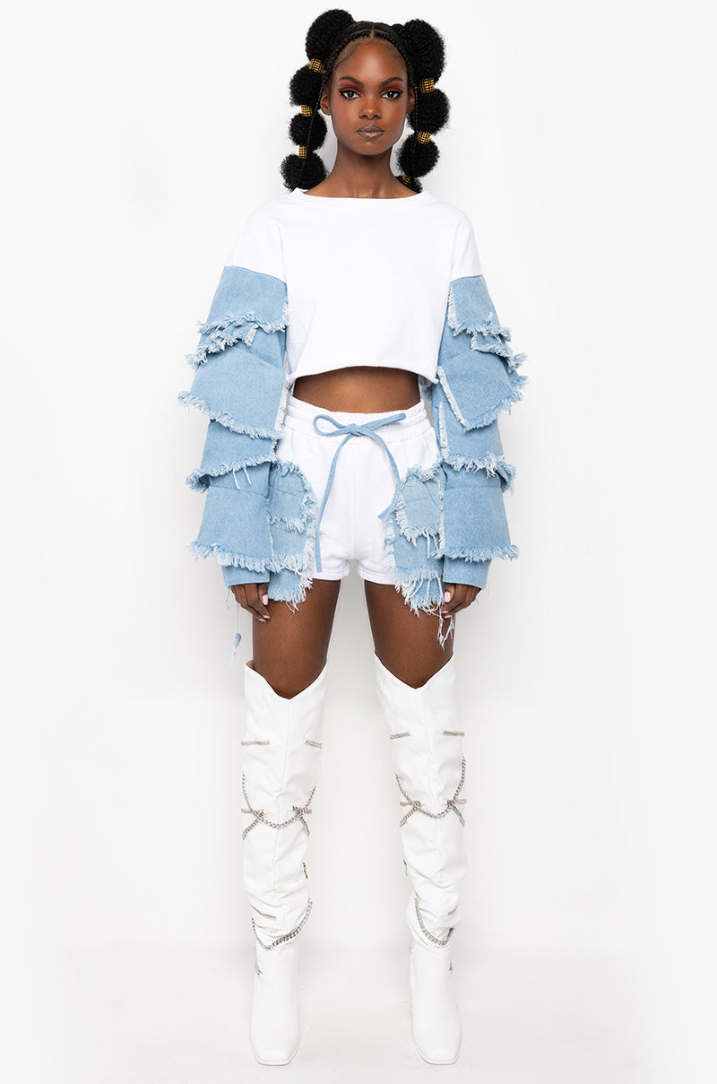 ALREADY BEST FRIENDS DENIM DETAIL SWEATSHIRT