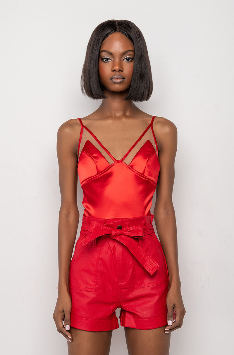 ASTERIA MESH PANEL SATIN BODYSUIT