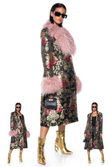 CHERRY LANE BROCADE TRENCH WITH MOHAIR FUR