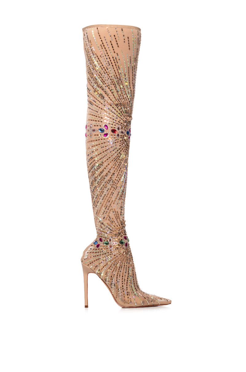 AZALEA WANG CHEVELLE MESH EMBELLISHED BOOT IN MULTI
