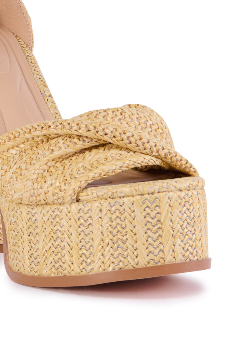 AZALEA WANG CLARY BEIGE RAFFIA PLATFORM SANDAL