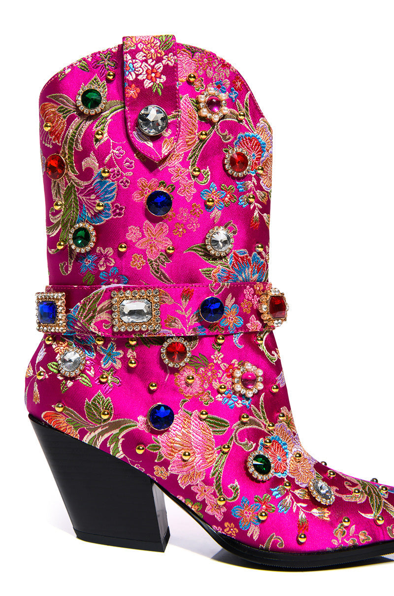 AZALEA WANG DILIGENT EMBELLISHED BOOTIE IN PINK