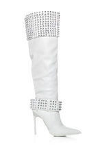 AZALEA WANG MARLENA SILVER STUDDED CREAM BOOT