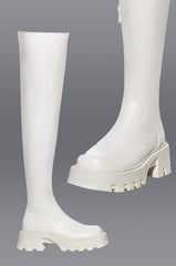 AZALEA WANG MILLY THIGH HIGH FLATFORM BOOT IN BONE STRETCH