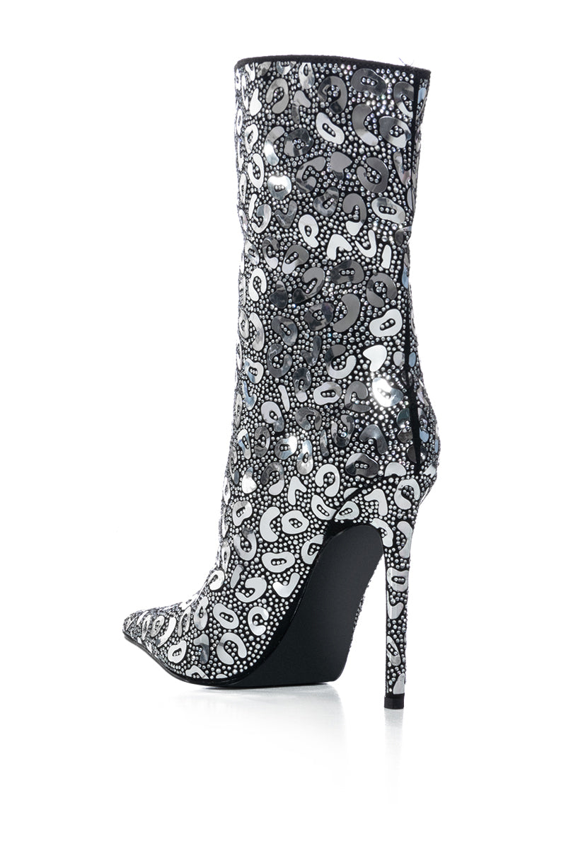 AZALEA WANG MOLOKI SILVER SHINY LEOPARD PRINT BOOT