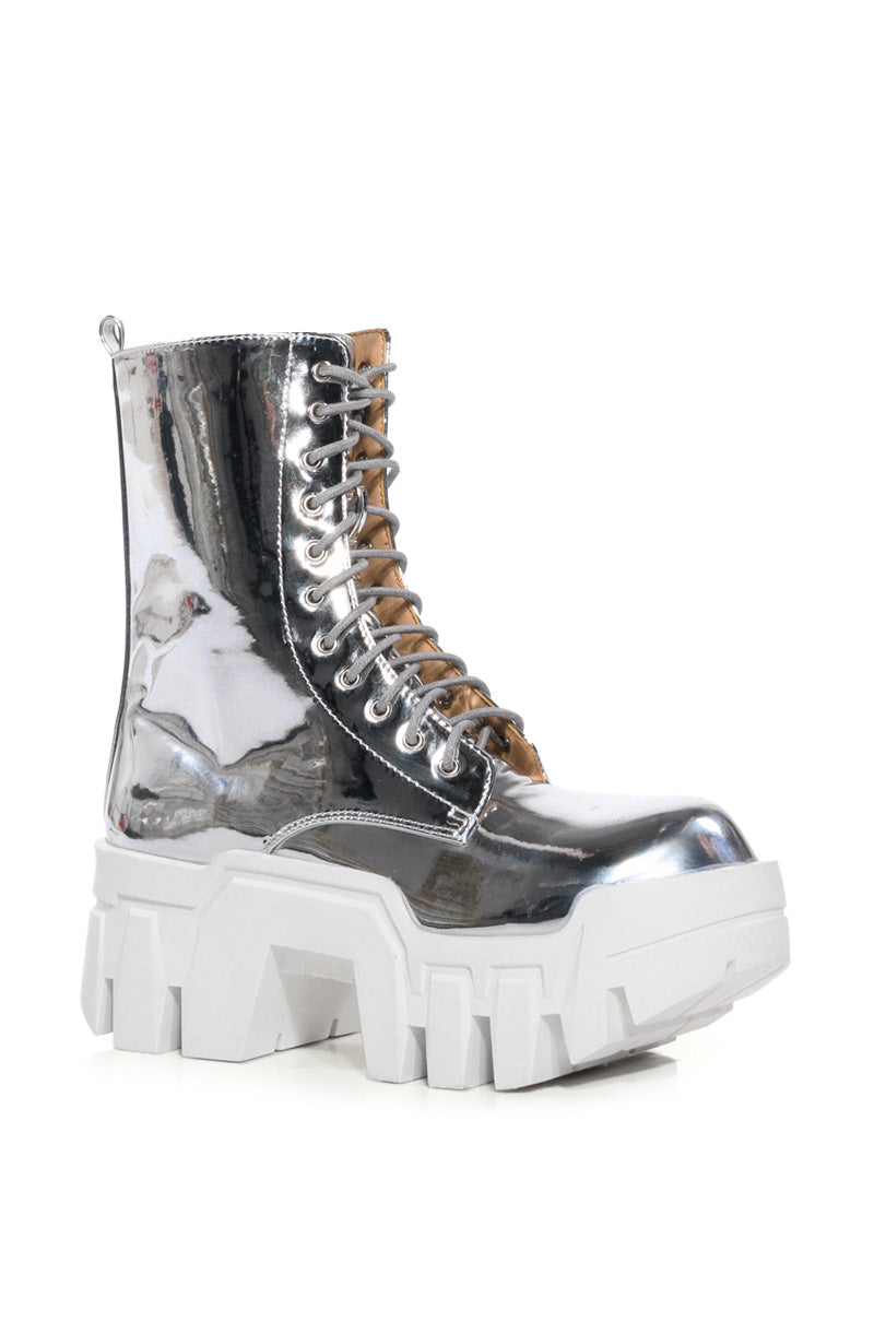 AZALEA WANG OLYMPIA SILVER CHUNKY BOOTIE