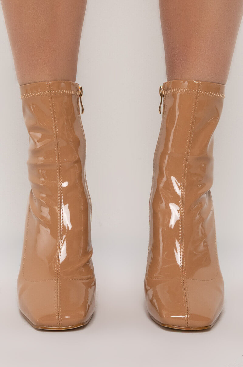 AZALEA WANG PULL ON MY HEART STRINGS STILETTO BOOTIE IN NUDE