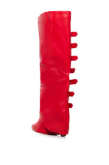 AZALEA WANG RISNA RED BUCKLE DETAIL BOOT