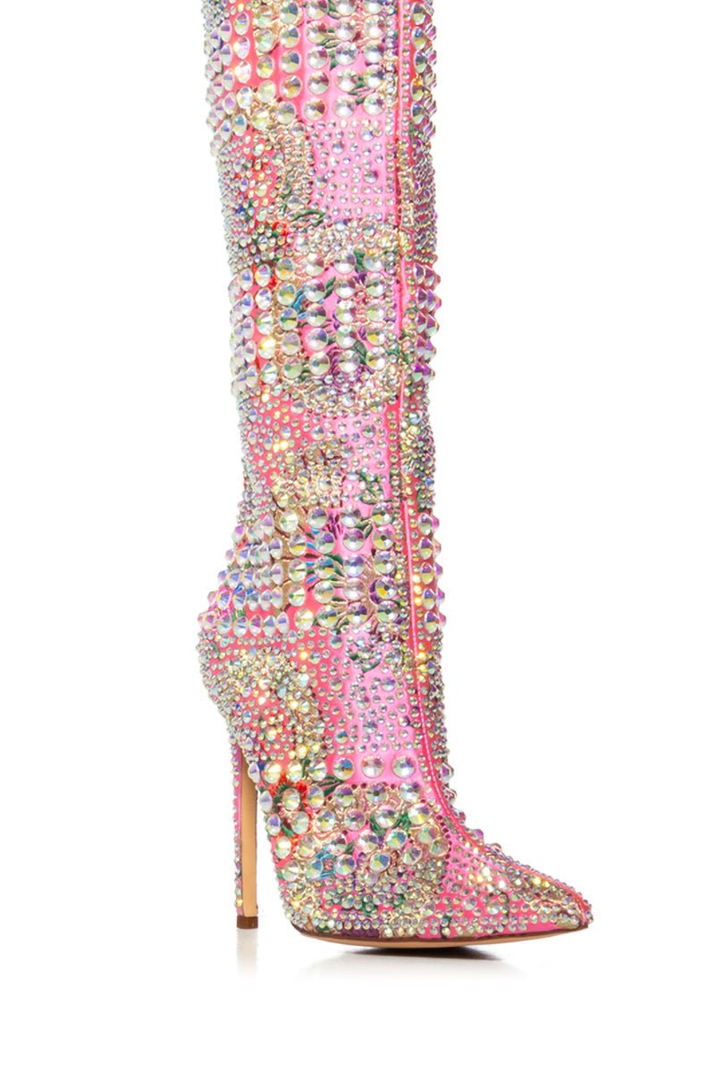 AZALEA WANG RUBINA BROCADE RHINESTONE BOOT IN PINK
