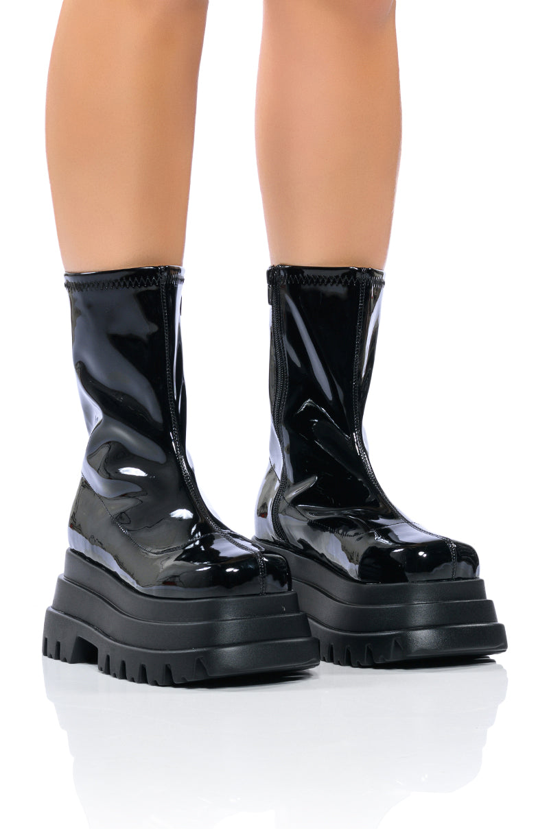 AZALEA WANG RUSH PATENT FLATFROM BOOT IN BLACK