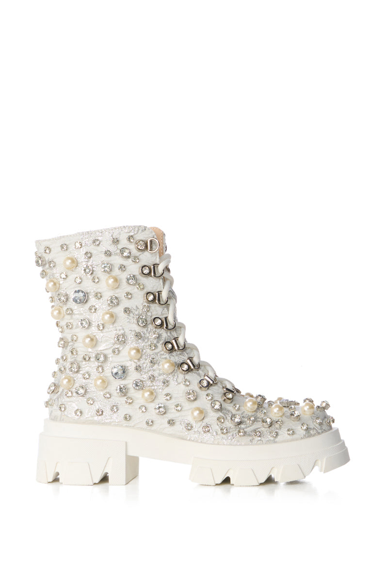 AZALEA WANG SCOTCHIE SILVER EMBELLISHED BOOTIE