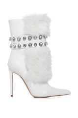 AZALEA WANG STATEN WHITE FUZZY EMBELLISHED BOOTIE