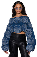 EASY DENIM OFF THE SHOULDER SWEATSHIRT