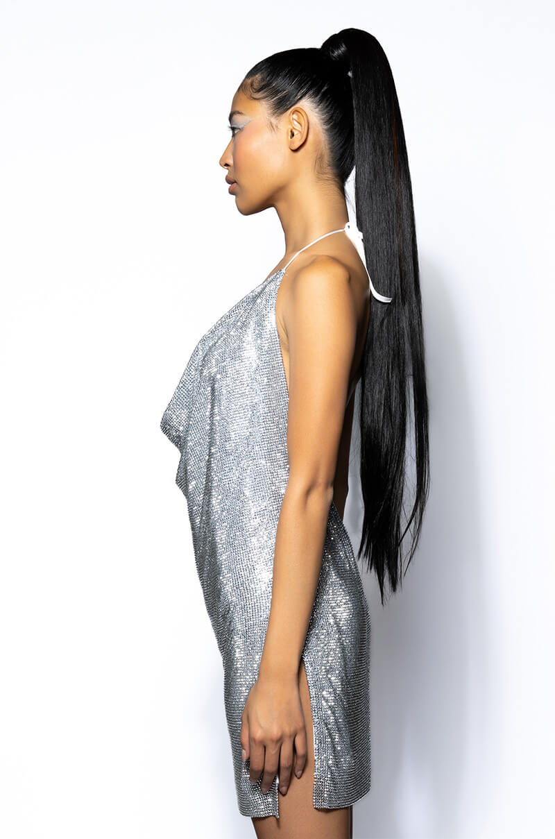 COWL NECK SPARKLE MINI DRESS