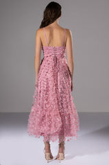 CANDY GIRL SLEEVELESS APPLIQUE MIDI DRESS IN PINK