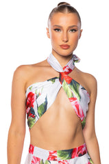 CARAMELLA TWIST FRONT SATIN CROP TOP