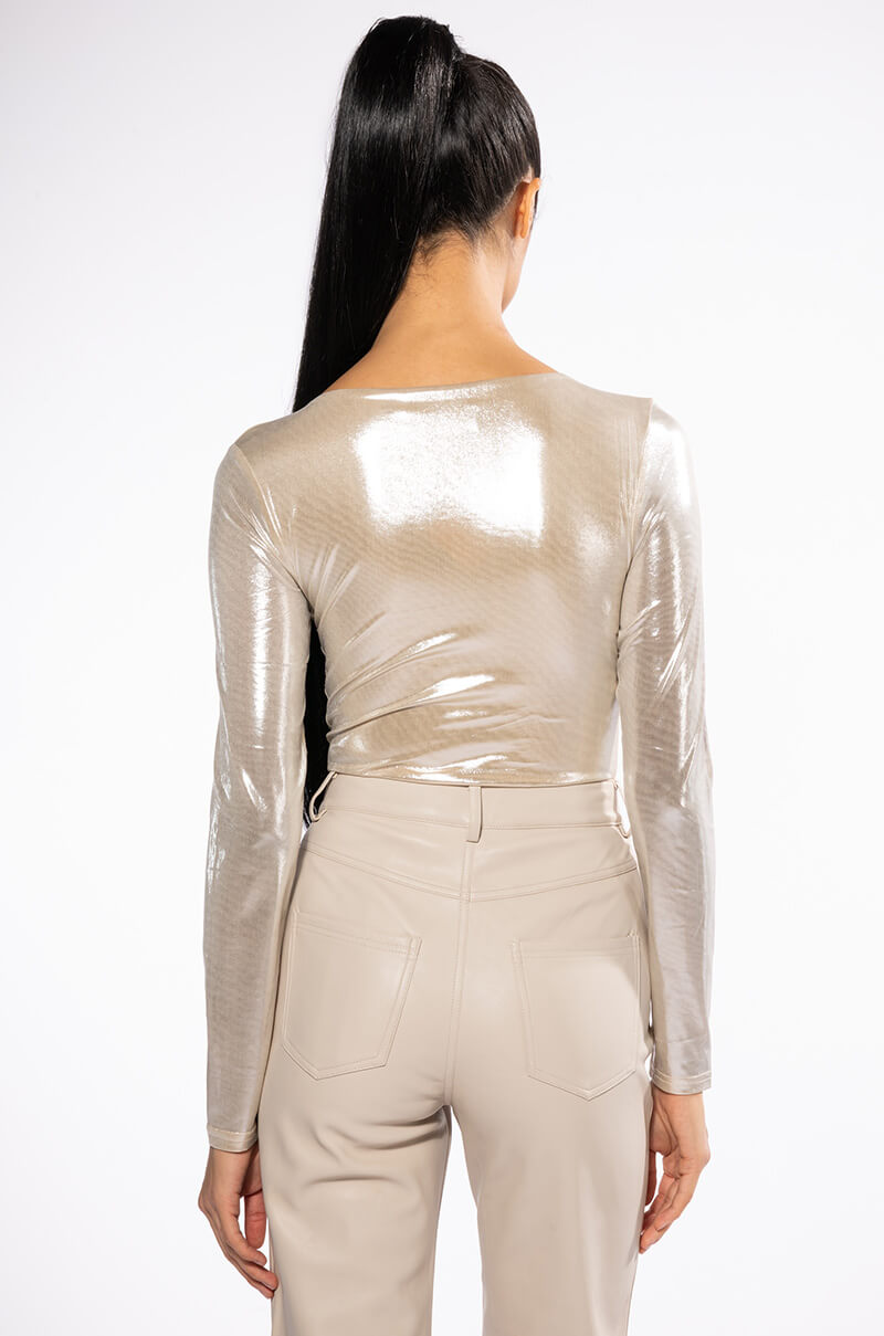 CHAMPAGNE SHOWERS METALLIC BODYSUIT