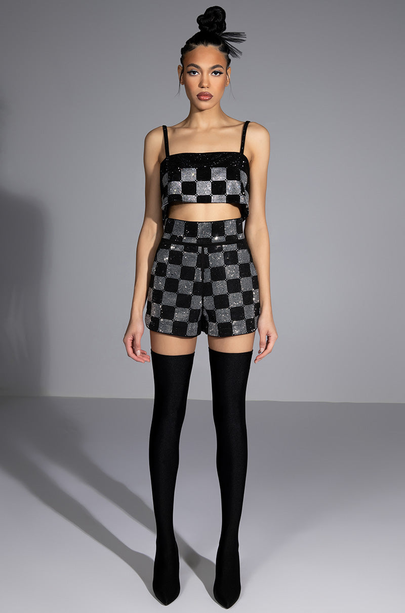 CHECK MATE RHINESTONE BRALETTE