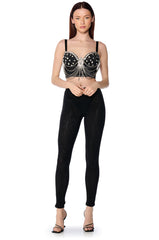 CLARISSA EMBELLISHED MESH LEGGINGS IN BLACK