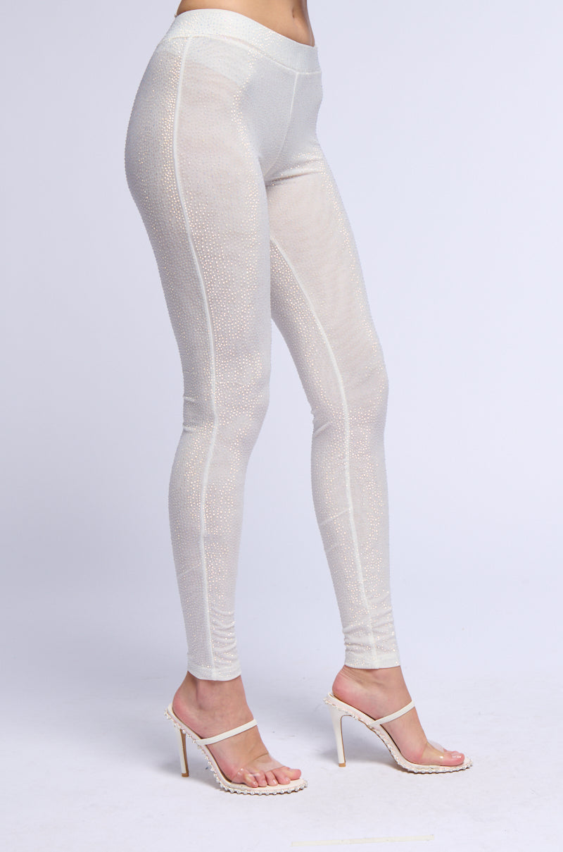 CLARISSA EMBELLISHED MESH LEGGINGS IN WHITE