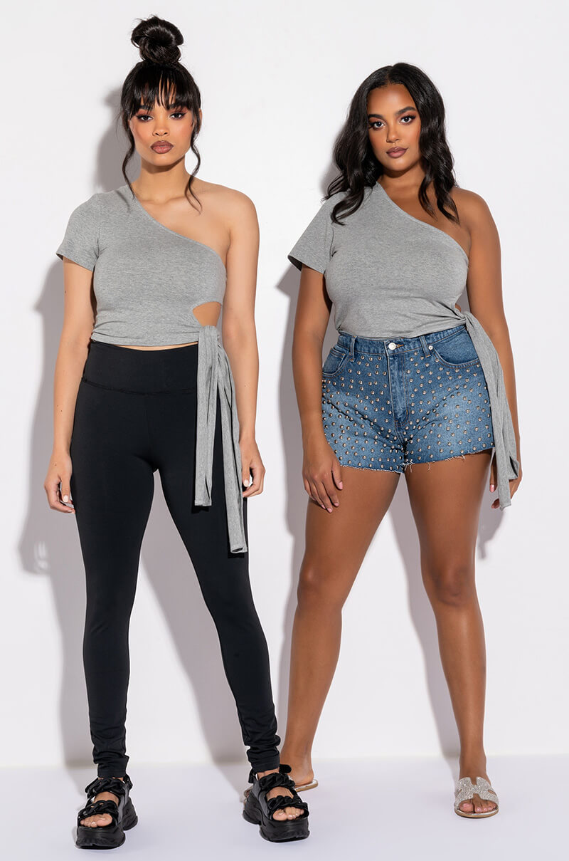 CORA ONE SHOULDER CUT OUT SIDE TIE T SHIRT