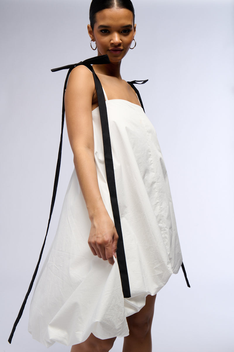 CUTIE GIRL POPLIN MINI DRESS WITH BOW DETAILS