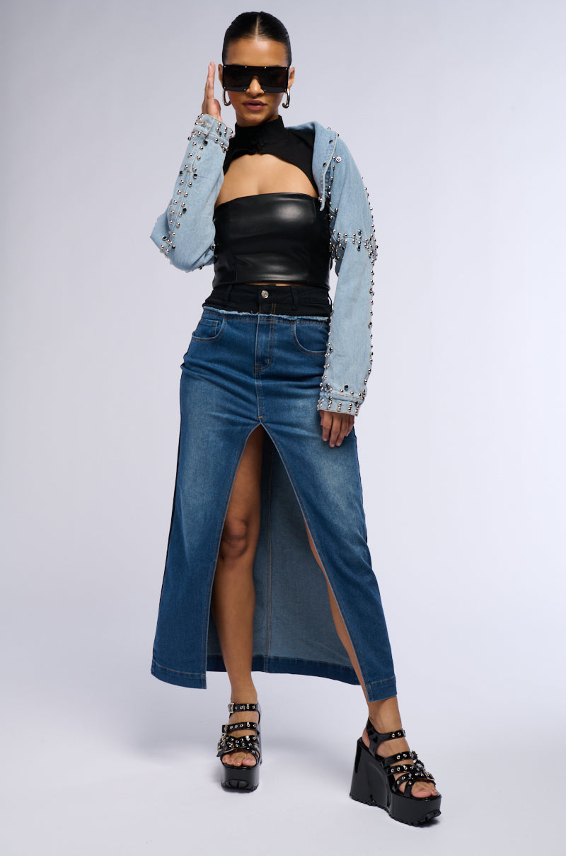 DENIM STUD BOLERO JACKET