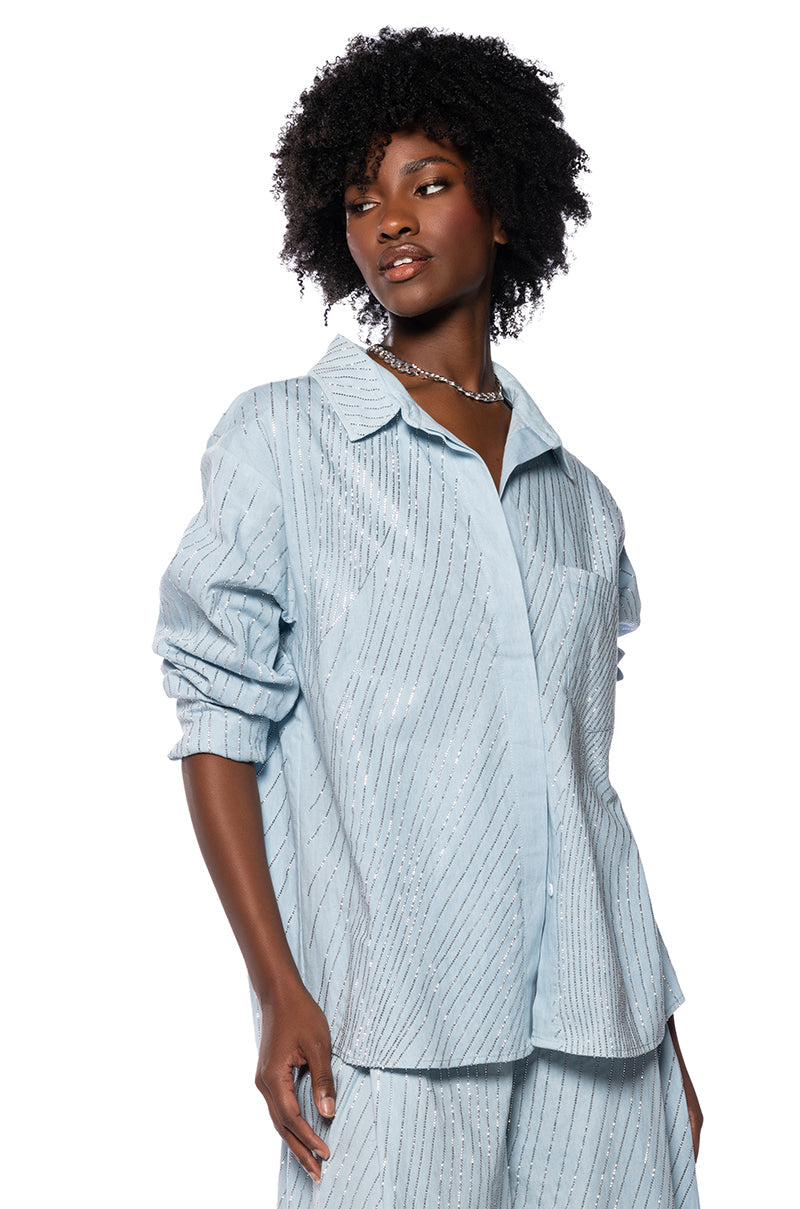 DENIMANIA RHINESTONE BUTTON DOWN