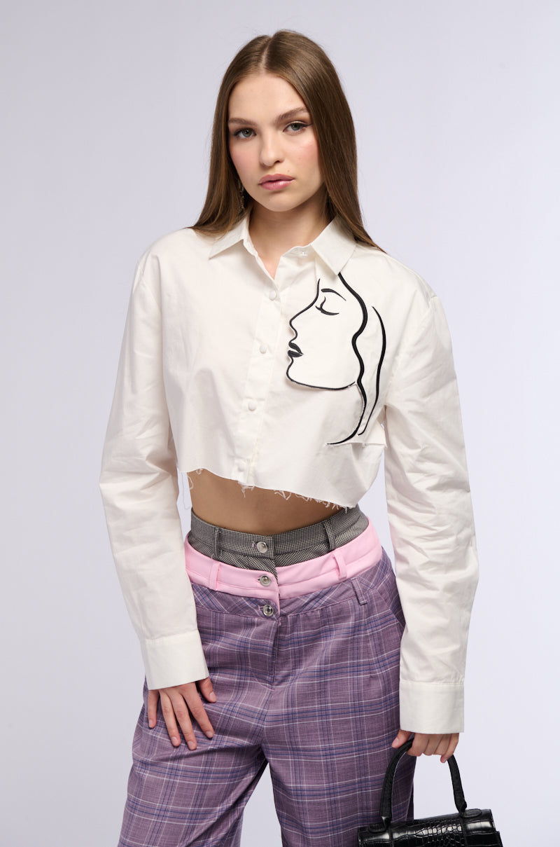 DONT STOP JUST YET BUTTON DOWN BLOUSE