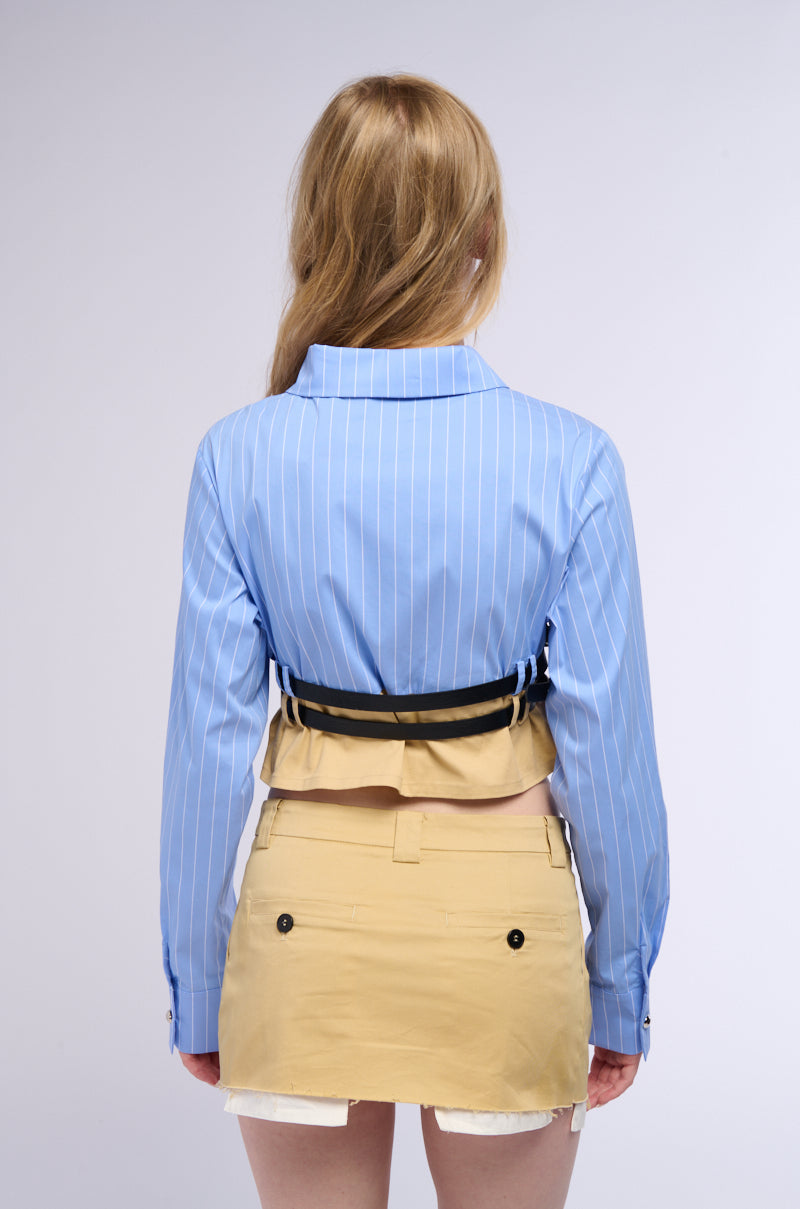 DOUBLE BELTED POPLIN BUTTON DOWN COLLARED SHIRT