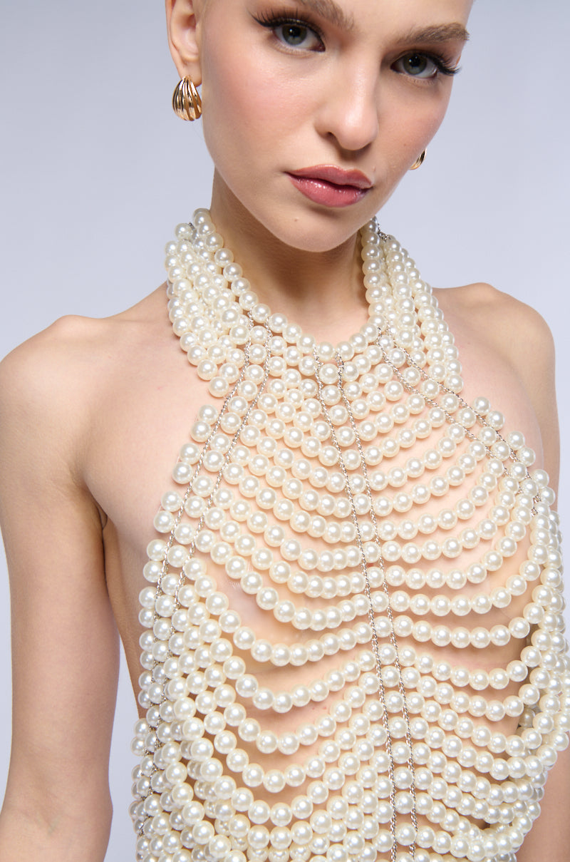 DRAMATIC HIGH COLLAR PEARL TOP