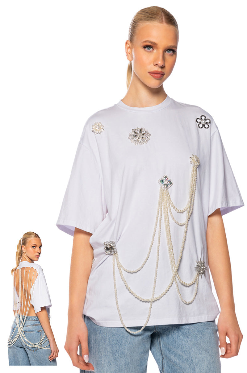 DRIPPING IN JEWELS EMBELLISHED T SHIRT