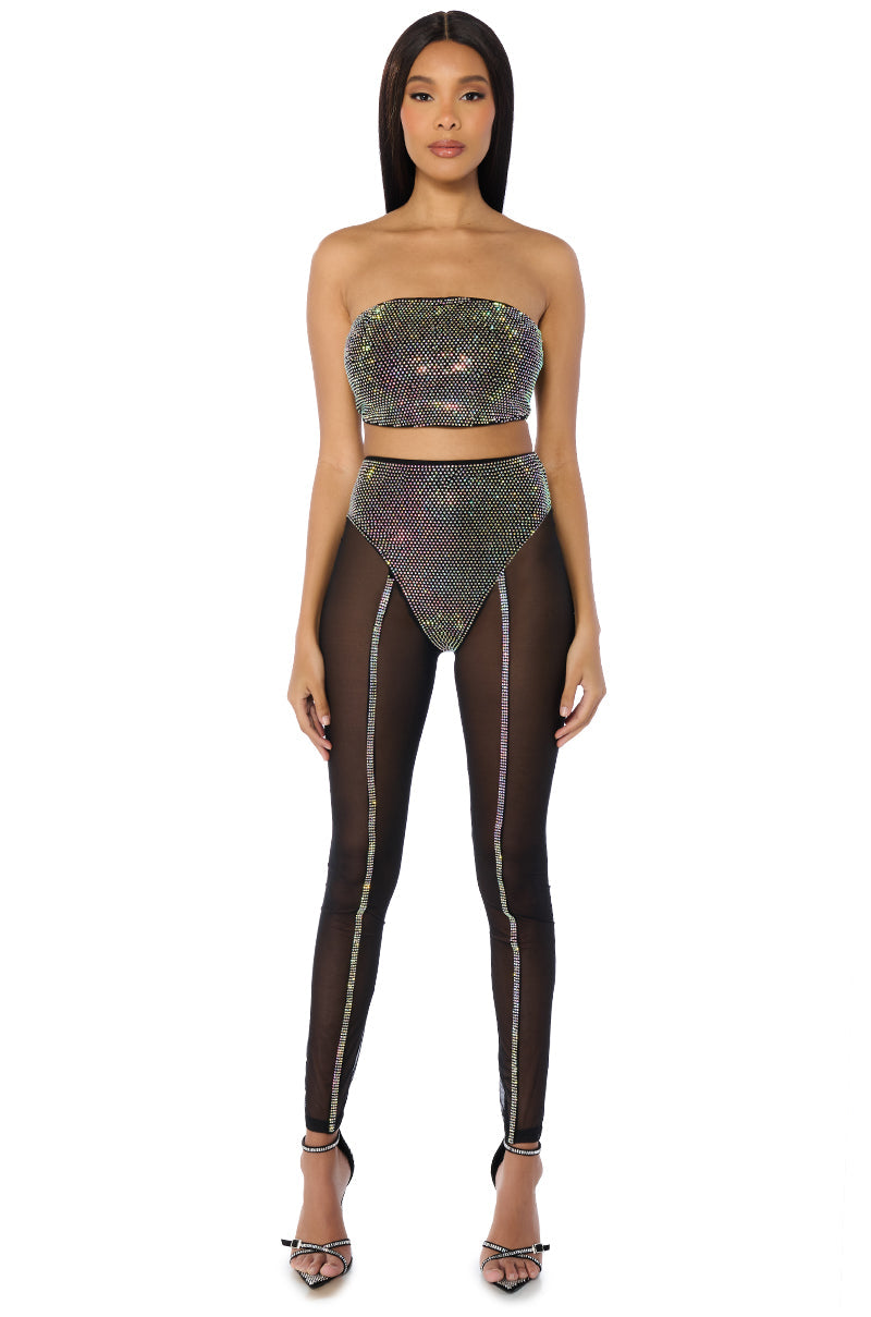 DYNAMITE EMBELLISHED HIGH WAIST MESH LEGGING IN BLACK SILVER