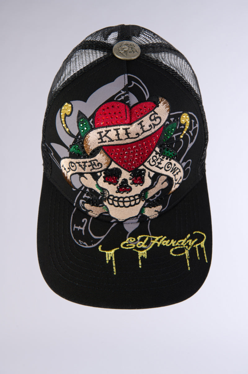ED HARDY RHINESTONE LOVE KILLS SLOWLY HAT