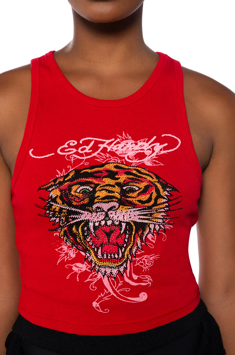 ED HARDY RHINESTONE TIGER RIB KNIT TANK