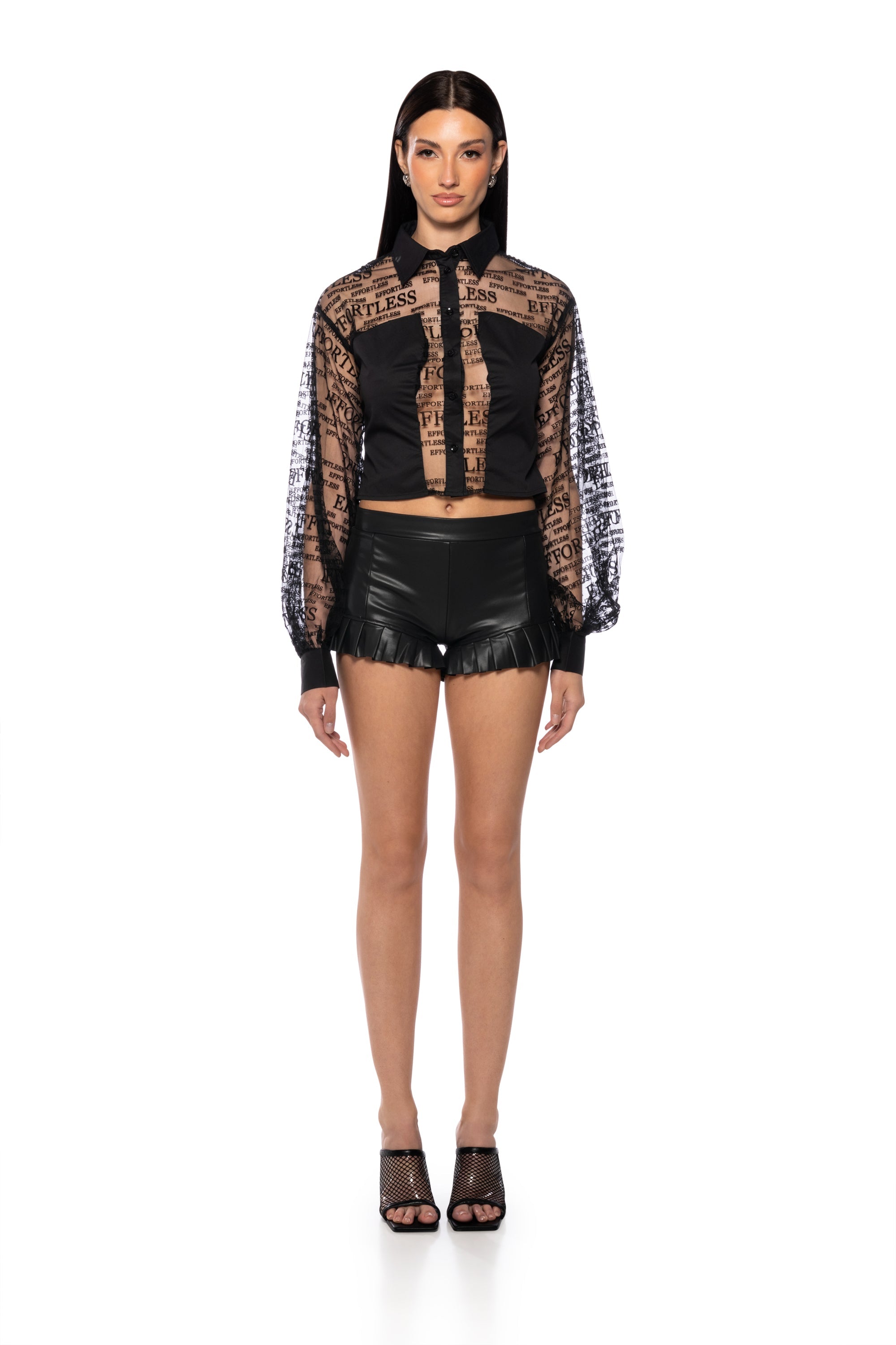 EFFORTLESS PUFF SLEEVE TULLE BLOUSE IN BLACK