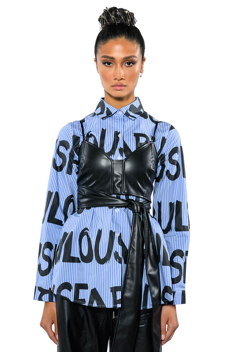 EFFORTLESSLY FAB BRA DETAIL LAYERED BUTTON DOWN BLOUSE