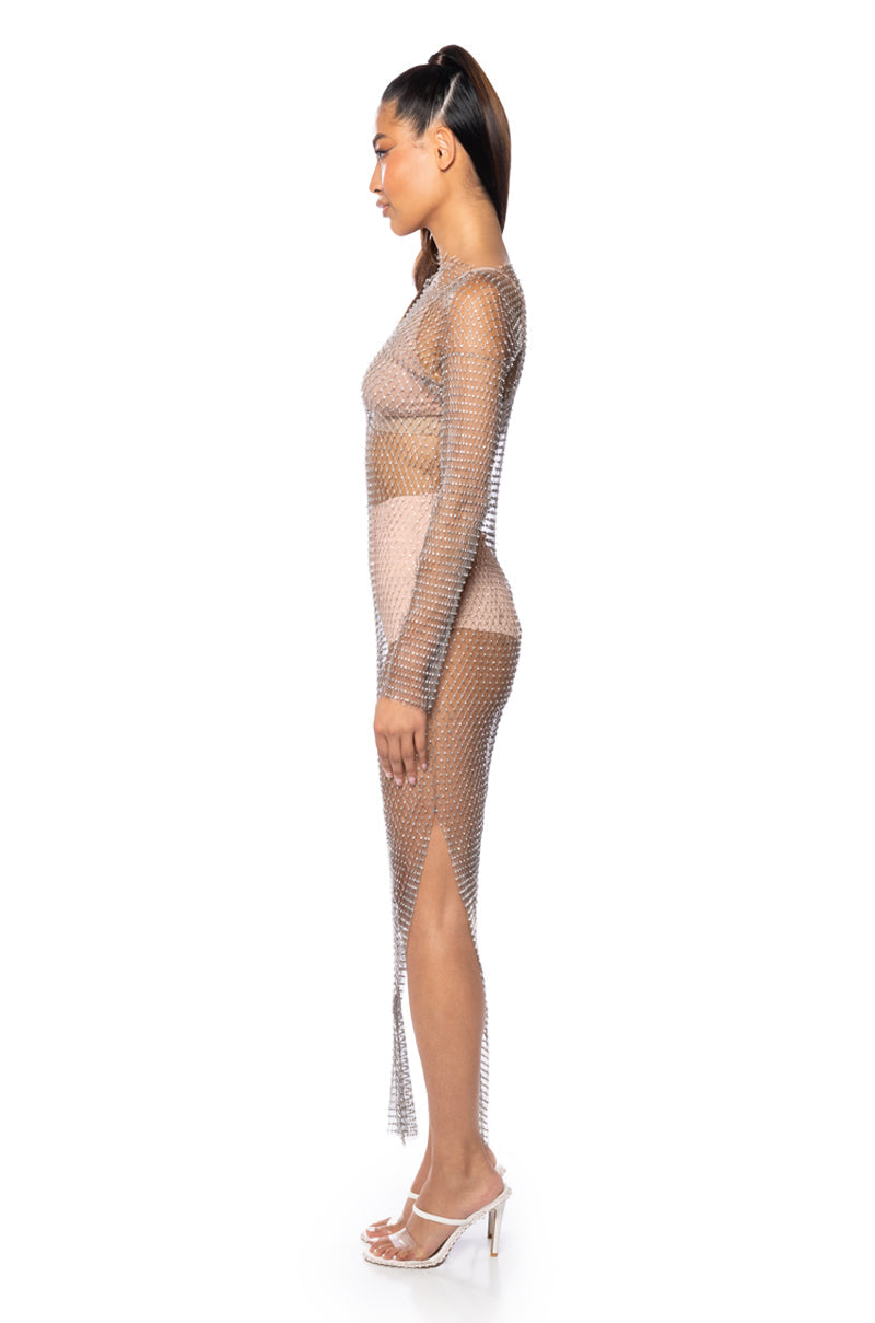 ELENA RHINESTONE SHEER MAXI DRESS