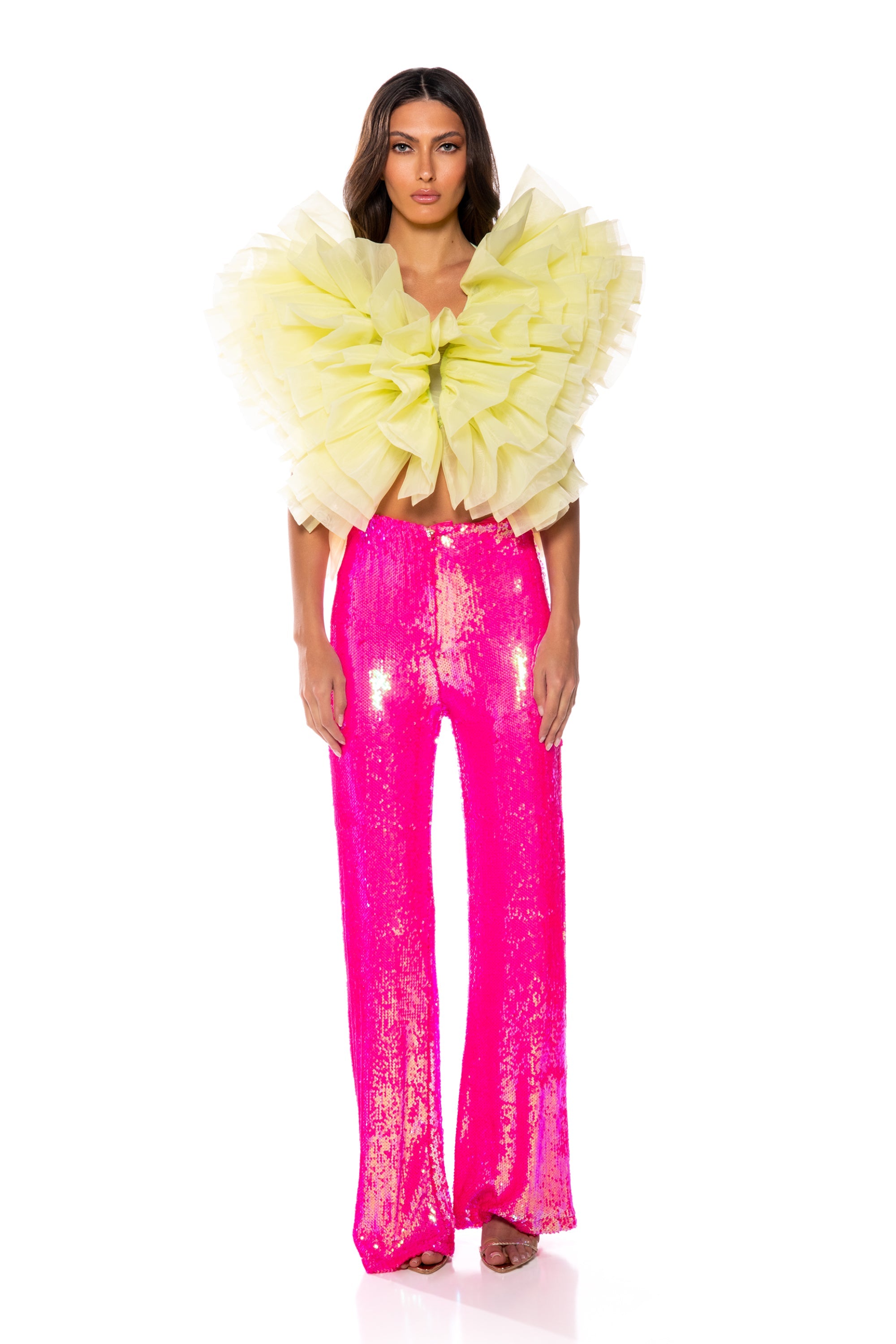 ELENA STATEMENT RUFFLE TOP IN YELLOW