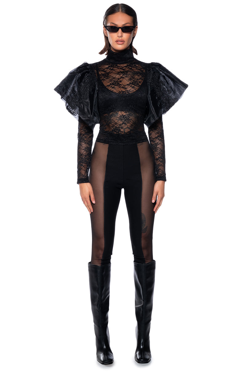ELEVATE MY MIND FLOUNCE TULLE SHOULDER BLOUSE