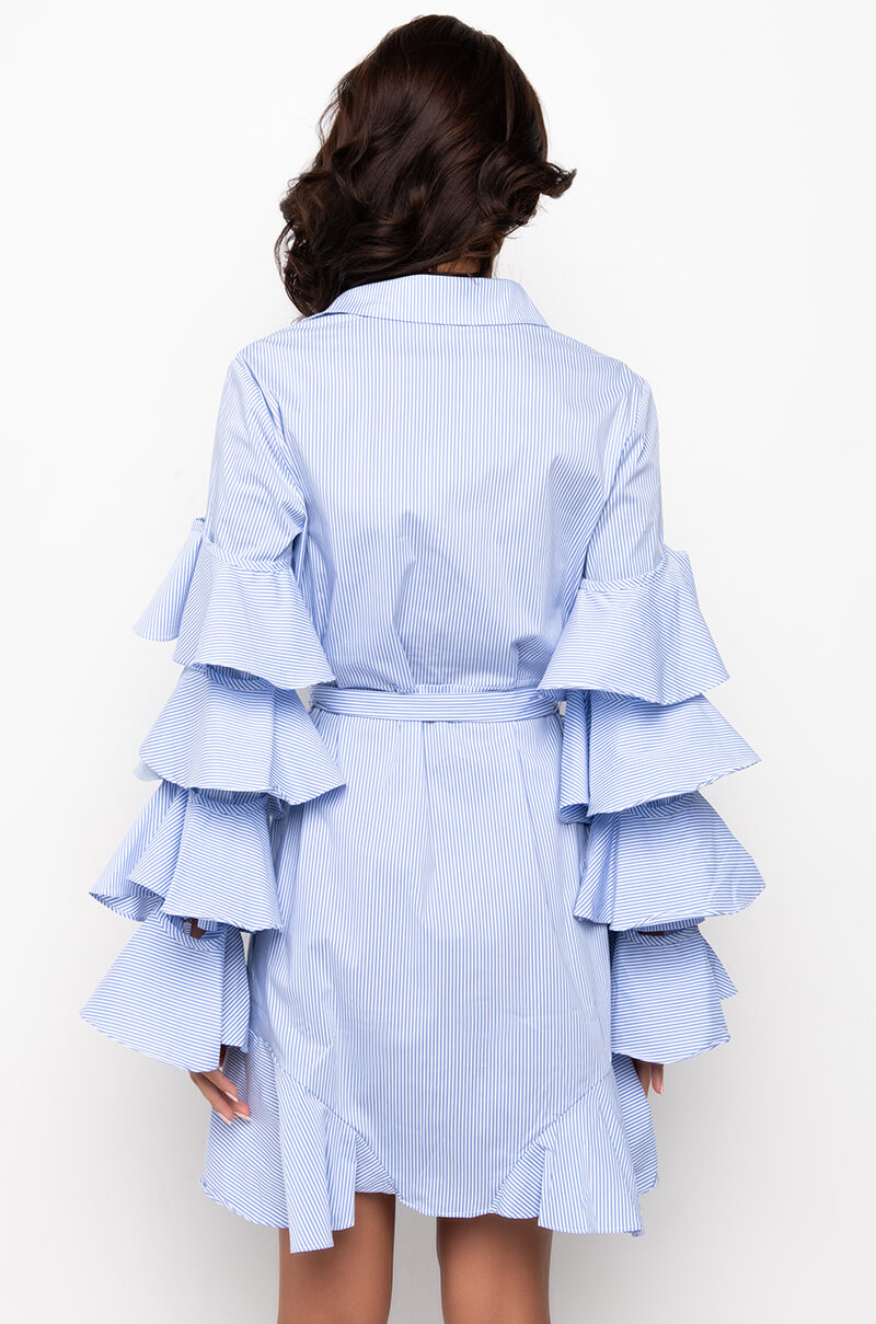CUT OUT STRIPE POPLIN SHIRT DRESS