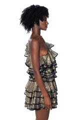 COVER ME IN GOLD RUFFLE MINI DRESS